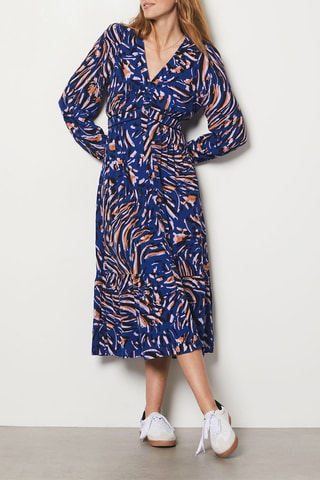 Midi-jurk Joani - Marineblauw en Beige