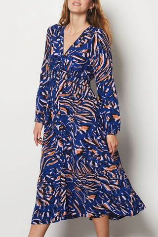 Midi-jurk Joani - Marineblauw en Beige