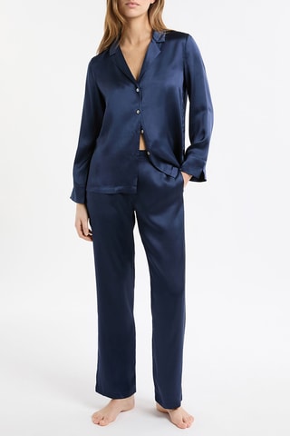 Pantalon de pyjama en soie Pearly - Bleu marine