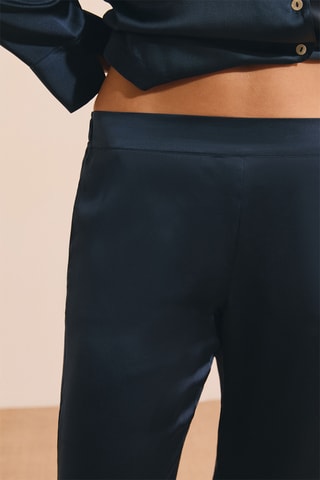 Pantalon de pyjama en soie Pearly - Bleu marine