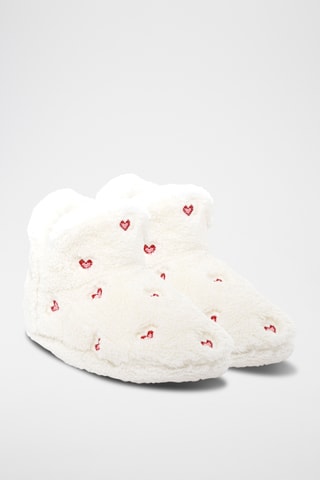 Gevoerde Pantoffels Mocka coeur - Ecru