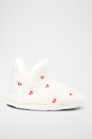 Gevoerde Pantoffels Mocka coeur - Ecru