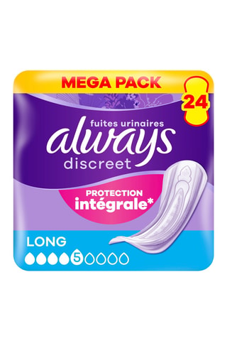 24 serviettes pour fuites urinaires Always discreet - Long - MASQUE MANQUE INFO