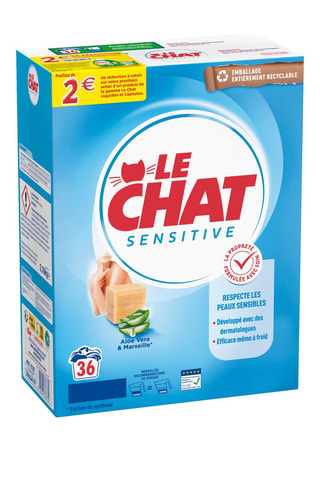 2 x Lessive Poudre Sensitive Le Chat - 2,16 kg, 36 lavages
