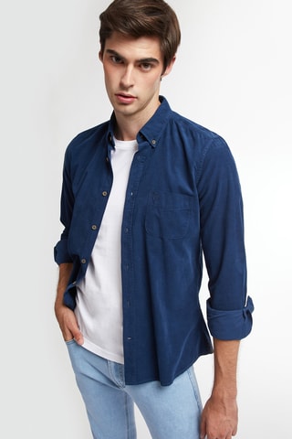 Chemise regular en velours - Bleu