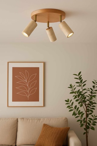 Plafoniera in legno e travertino - Beige