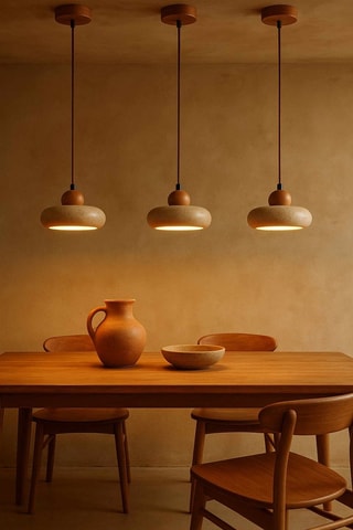 Lampadario in legno e travertino - Beige
