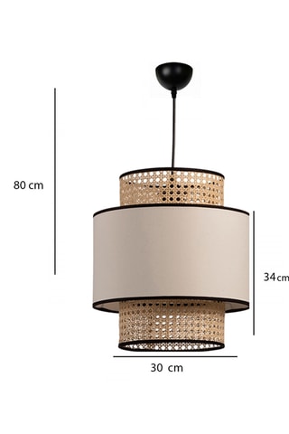 Lampadario in rattan - Nero e beige - 60 W