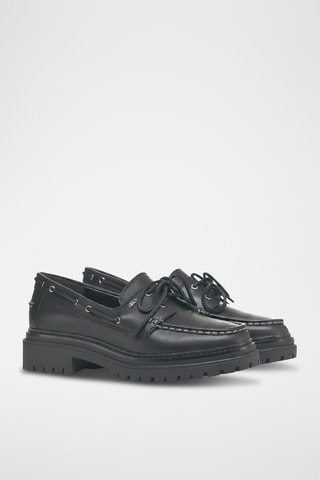 Chaussures bateau plateformes en cuir - Noir