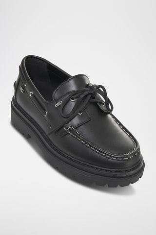 Chaussures bateau plateformes en cuir - Noir