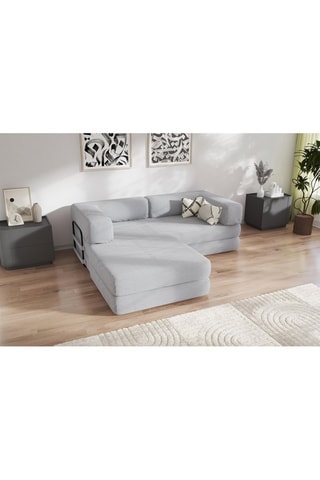 Canapé convertible avec pouf Smart - Gris clair - 2 places - En tissu velours côtelé