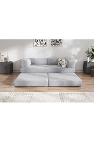 Canapé convertible avec pouf Smart - Gris clair - 2 places - En tissu velours côtelé