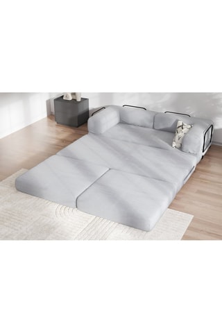 Canapé convertible avec pouf Smart - Gris clair - 2 places - En tissu velours côtelé