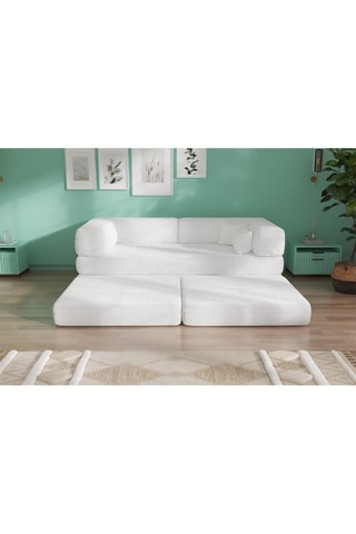 Canapé convertible avec pouf Smart - Blanc - 2 places - En tissu velours côtelé
