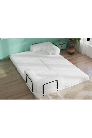 Canapé convertible avec pouf Smart - Blanc - 2 places - En tissu velours côtelé