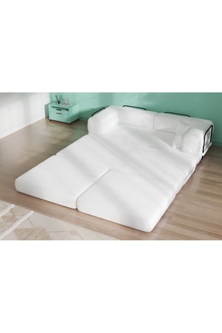 Canapé convertible avec pouf Smart - Blanc - 2 places - En tissu velours côtelé