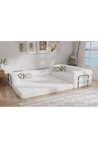 Canapé d’angle droit convertible Smart - Blanc - 4 places - En tissu velours