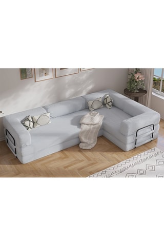 Canapé d’angle droit convertible Smart - Gris - 4 places - En tissu velours