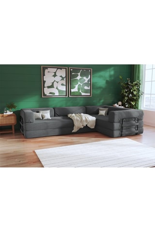 Canapé d’angle droit convertible Smart - Anthracite - 4 places - En tissu velours