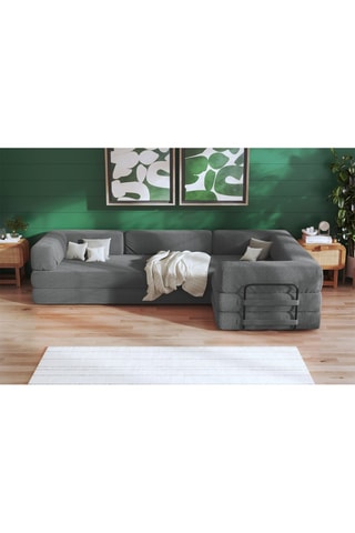 Canapé d’angle droit convertible Smart - Anthracite - 4 places - En tissu velours