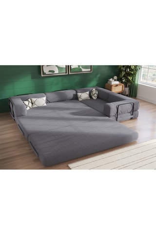 Canapé d’angle droit convertible Smart - Anthracite - 4 places - En tissu velours