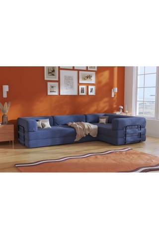 Canapé d'angle droit convertible Smart - Bleu marine - 4 places - En tissu velours