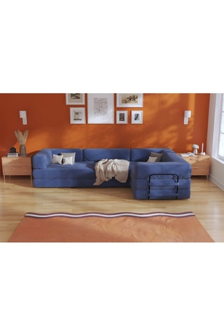 Canapé d'angle droit convertible Smart - Bleu marine - 4 places - En tissu velours