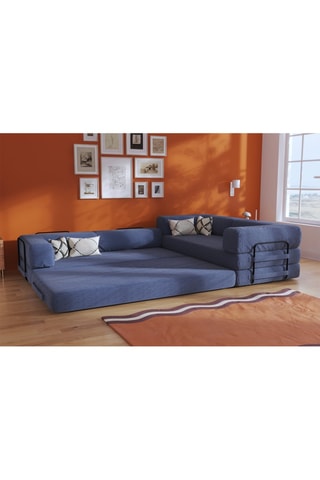 Canapé d'angle droit convertible Smart - Bleu marine - 4 places - En tissu velours