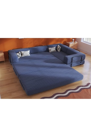 Canapé d'angle droit convertible Smart - Bleu marine - 4 places - En tissu velours
