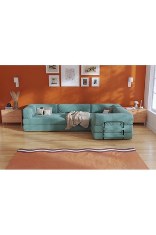 Canapé d’angle droit convertible Smart - Vert - 4 places - En tissu velours