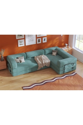 Canapé d’angle droit convertible Smart - Vert - 4 places - En tissu velours