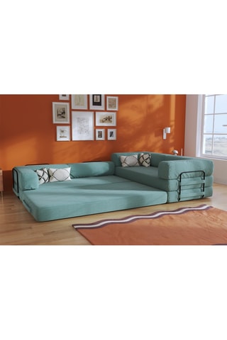 Canapé d’angle droit convertible Smart - Vert - 4 places - En tissu velours
