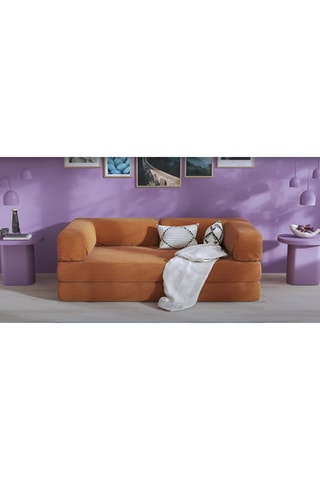 Ensemble canapé convertible Smart et housse - Marron - 2 places - Tissu velours