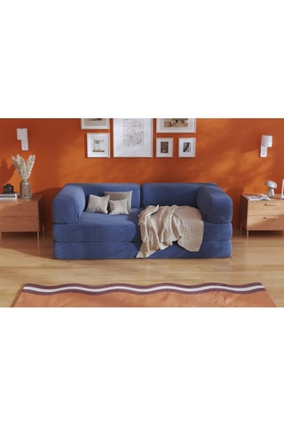Canapé convertible Smart - Bleu - 2 places - En tissu velours