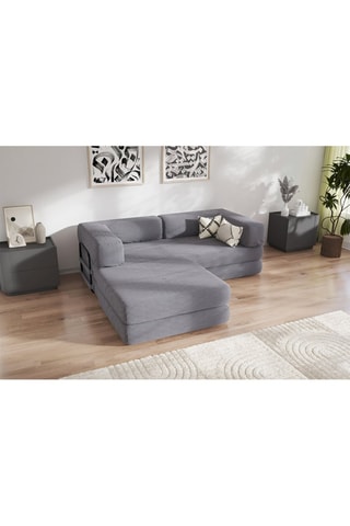 Canapé convertible avec pouf Smart - Anthracite - 2 places - En tissu velours côtelé