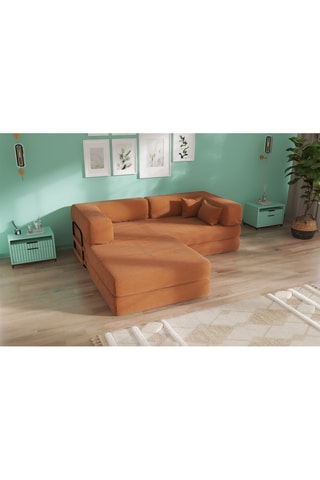 Canapé convertible avec pouf Smart - Marron - 2 places - En tissu velours côtelé