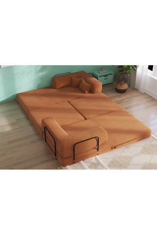 Canapé convertible avec pouf Smart - Marron - 2 places - En tissu velours côtelé