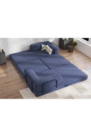 Canapé convertible avec pouf Smart - Bleu marine - 2 places - En tissu velours