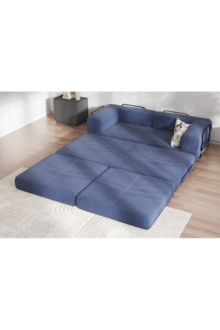 Canapé convertible avec pouf Smart - Bleu marine - 2 places - En tissu velours
