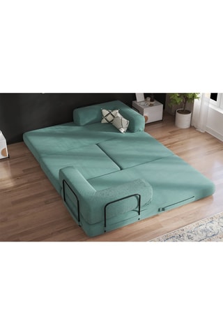 Canapé convertible avec pouf Smart - Vert d'eau - 2 places - En tissu velours