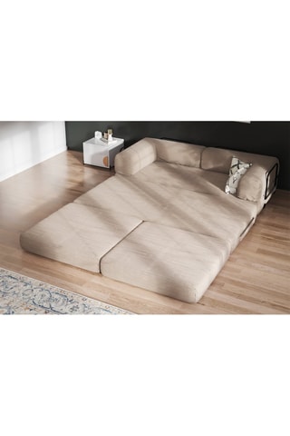 Canapé convertible avec pouf Smart - Beige - 2 places - En tissu velours côtelé