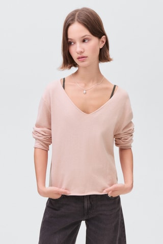 Pull-over maille col en V - Rose