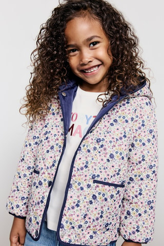 Anorak matelassé à fleurs - Bleu marine