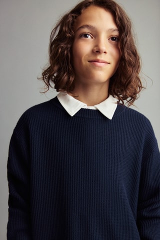 Pull-over maille coton - Bleu marine