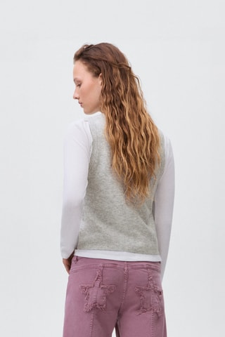 Gilet maille brodée - Gris clair