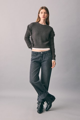 Pull-over maille franges - Anthracite