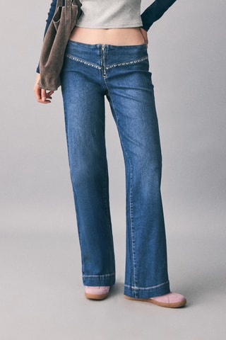 Jean taille basse à clous - Bleu marine