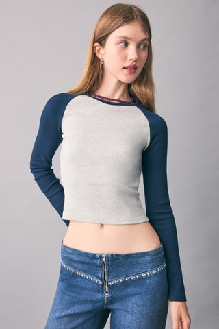 Jean taille basse à clous - Bleu marine