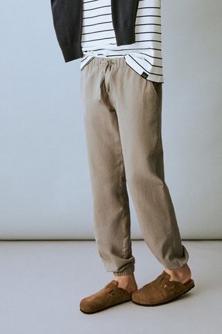 Pantalon jogging lin coton - Kaki