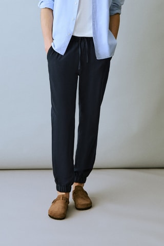 Pantalon jogging lin coton - Bleu marine